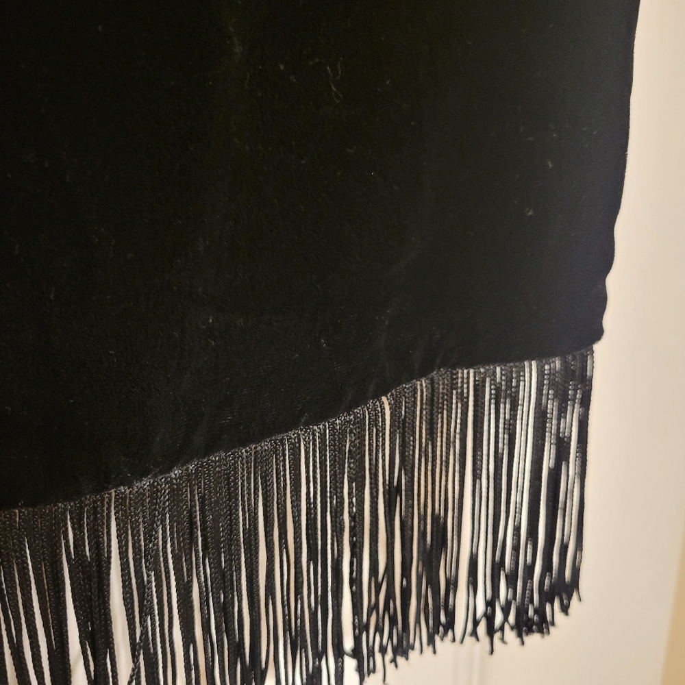 Velvet Scarf Black & Brown Fringe ~ Reversible ~ Luxurious Feel! VGUC ~ Unisex - Picture 7 of 15
